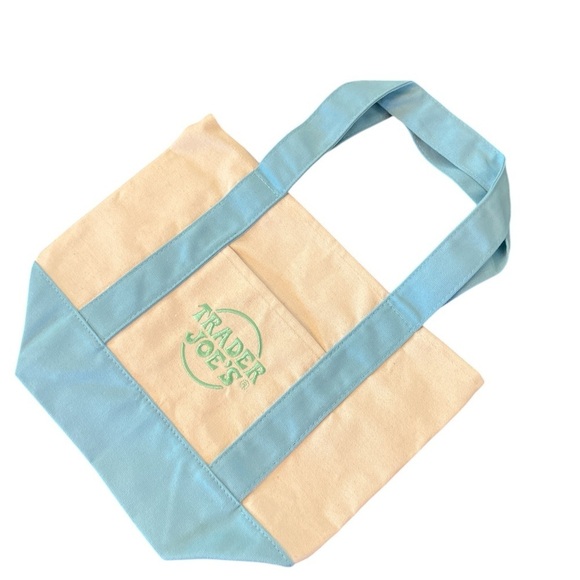 Trader Joes Mini Pastel Canvas Tote Bag Blue NWT - Picture 6 of 6